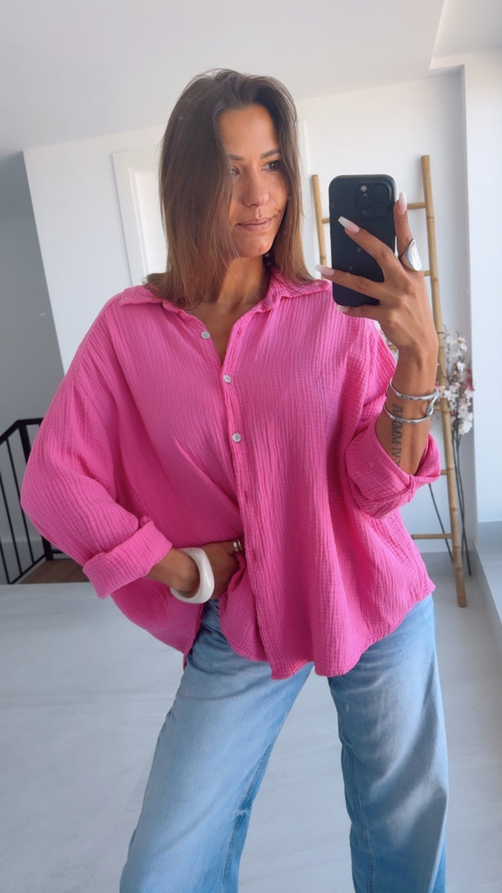 KURZE Oversize Musselin Bluse / pink Art. 3146