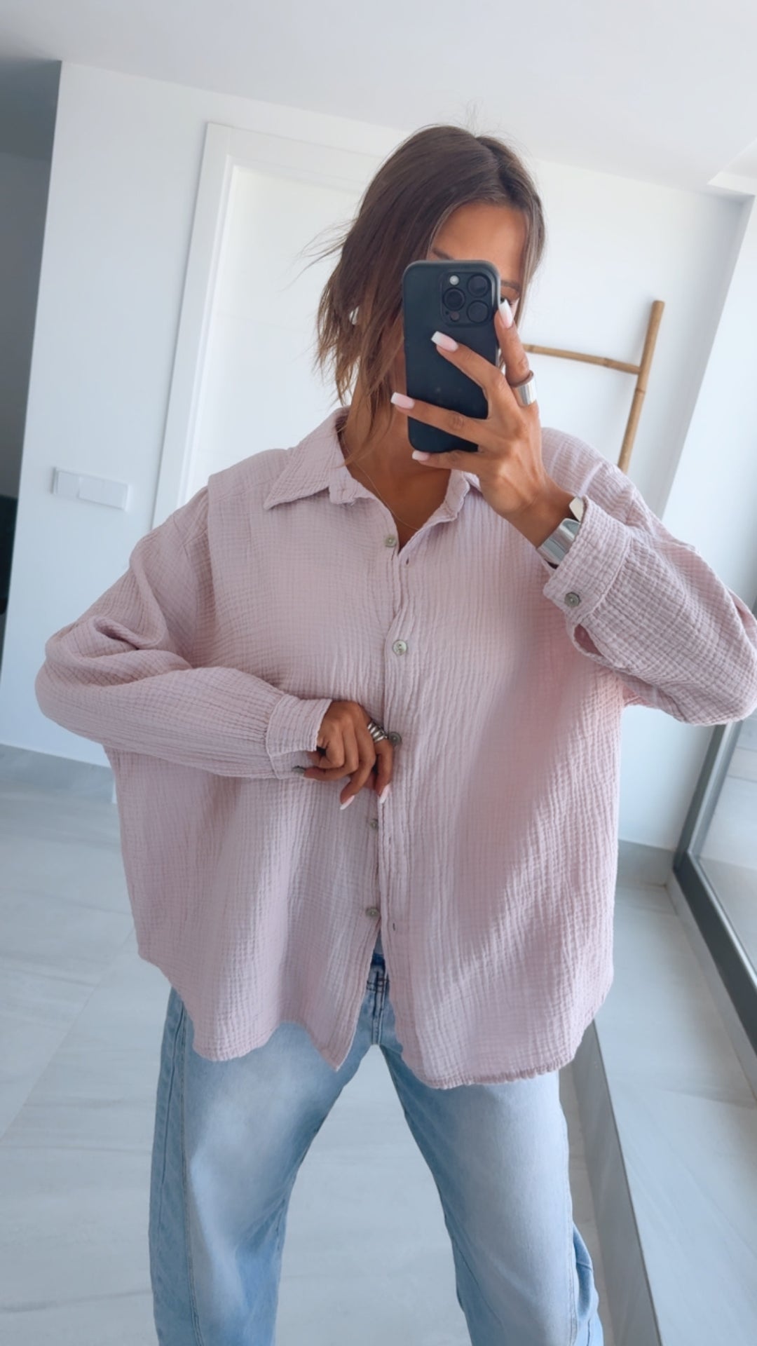 KURZE Oversize Musselin Bluse / zart rosa Art. 3184