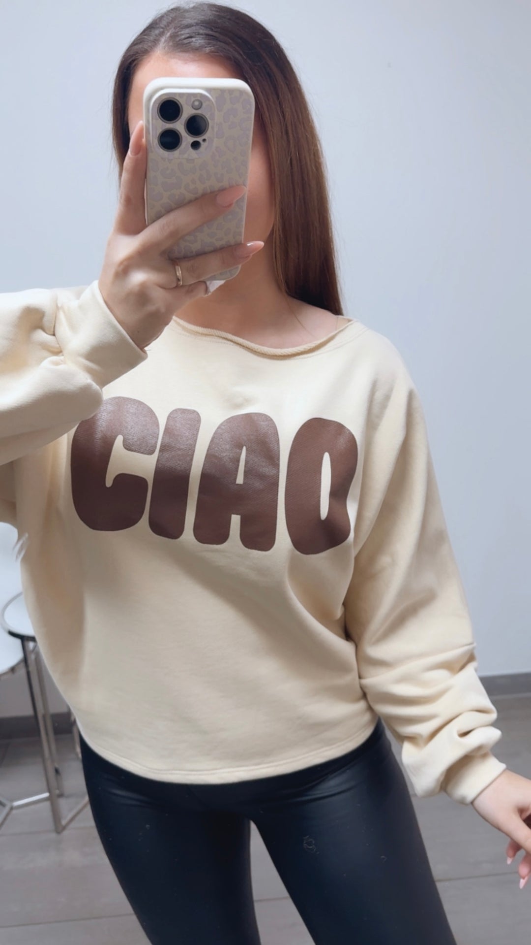 weiter Pullover " Ciao " / hell beige - braun Art. 13691