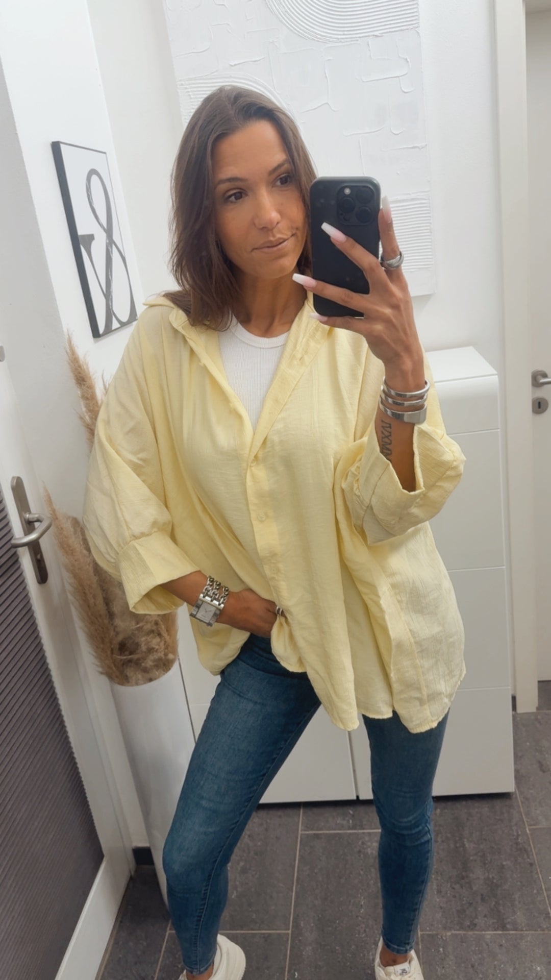 ultra weite Bluse mit kurzen Armen / soft gelb Art. 14311