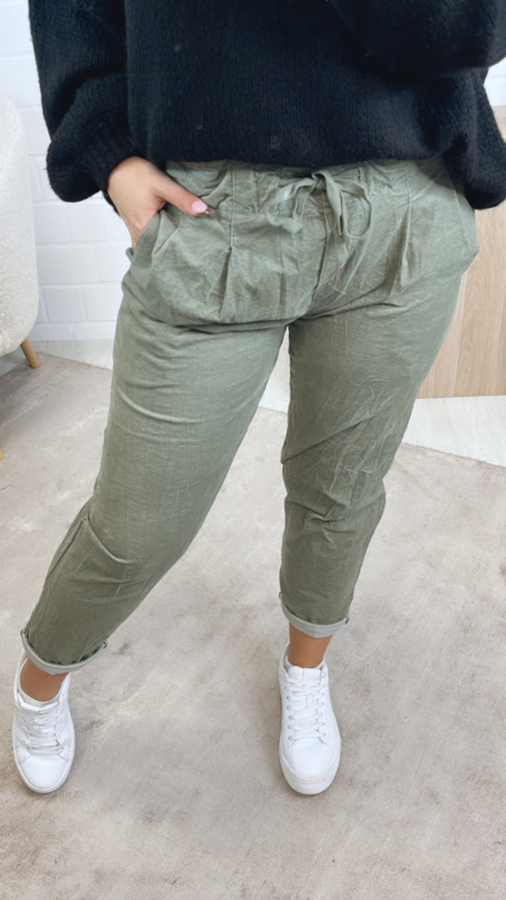 lockere Knitter Optik Hose im Velours Look / soft khaki Art. 12860