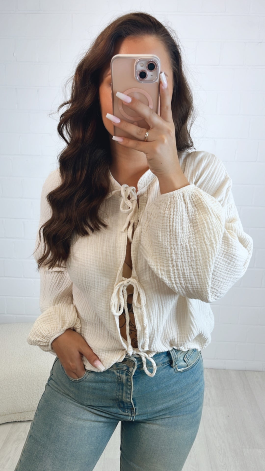 Musselin Bluse zum schnüren / creme Art. 10601