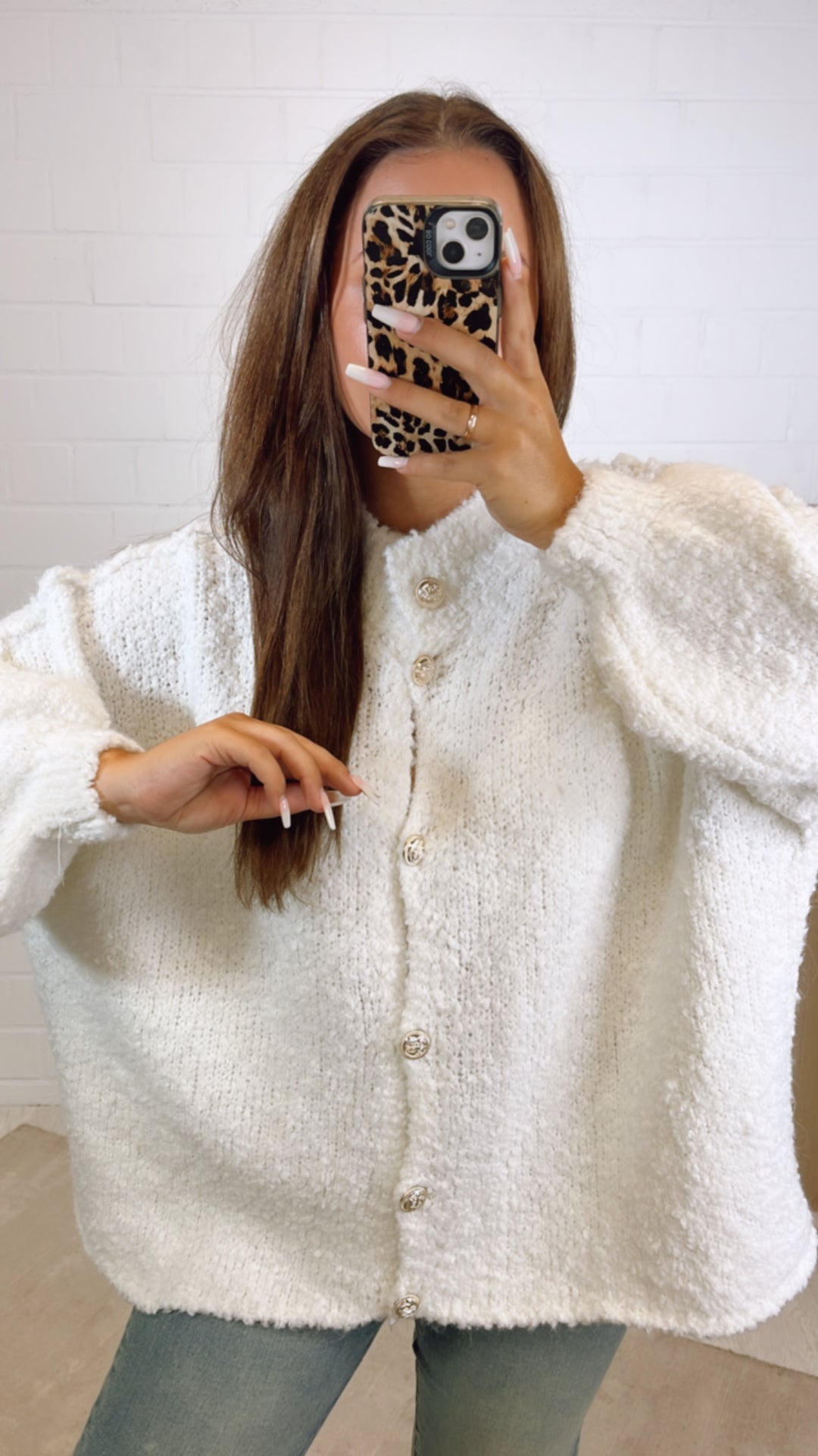 LANGER Teddy Cardigan mit goldenen Knöpfen / weiss Art. 11054
