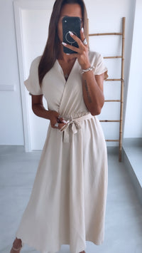 Maxi Kleid zum Binden, Wickeloptik / beige Art. 15369