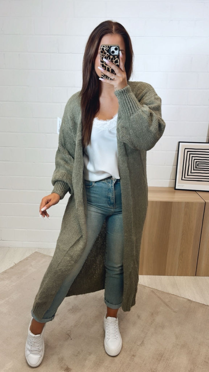 Langer Kuschel Cardigan / khaki Art. 12280