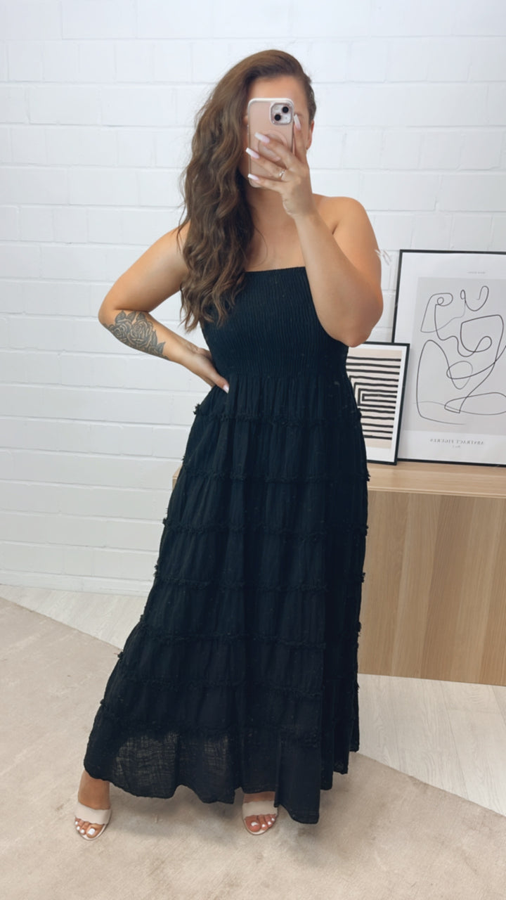 trägerloses (Maxi-) Kleid in Leinen Optik / schwarz Art. 10716