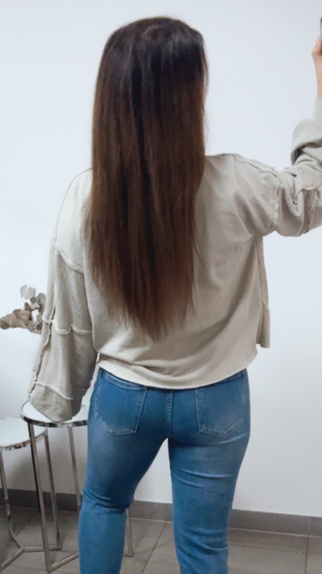 Sweater " Believe Club ", used Elemente / beige grau Art. 13836