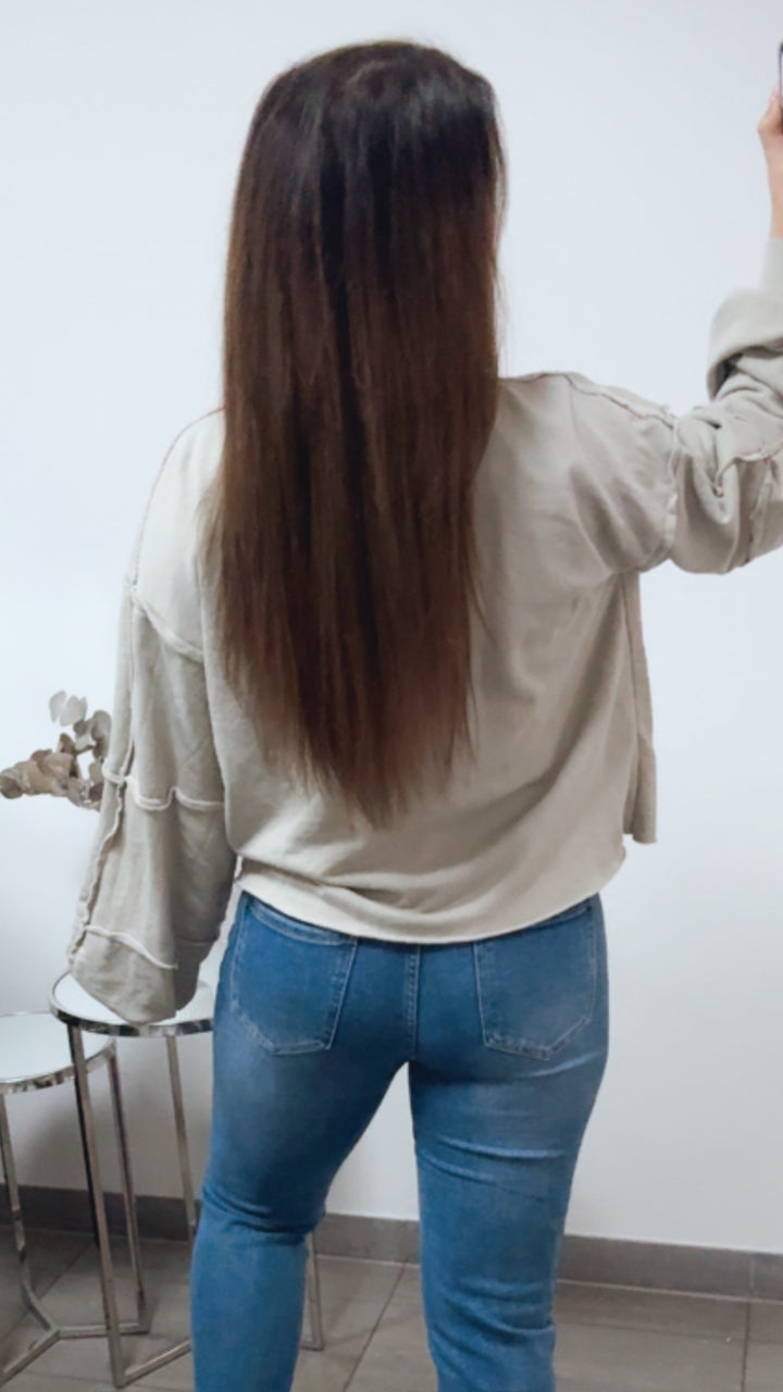 Sweater " Believe Club ", used Elemente / beige grau Art. 13836