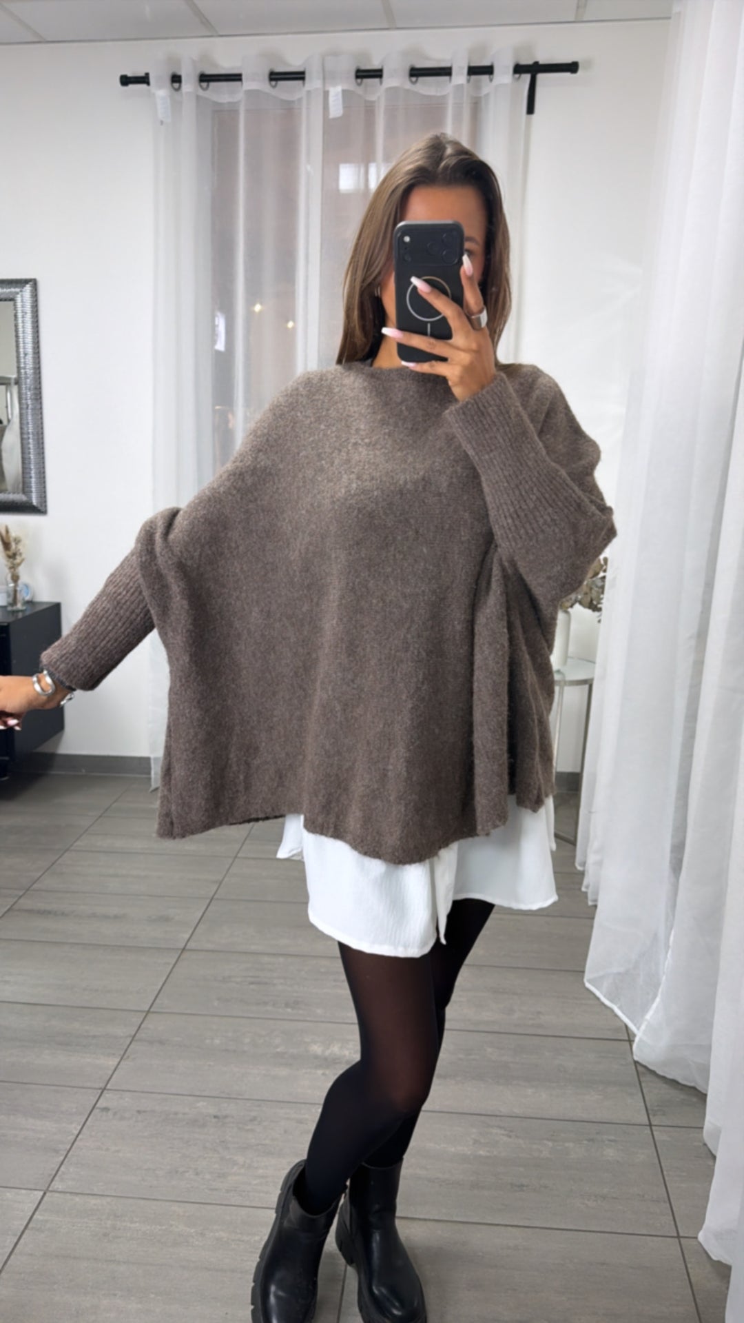 Cozy Oversize Pullover mit Fledermausärmeln / braun meliert Art.16358