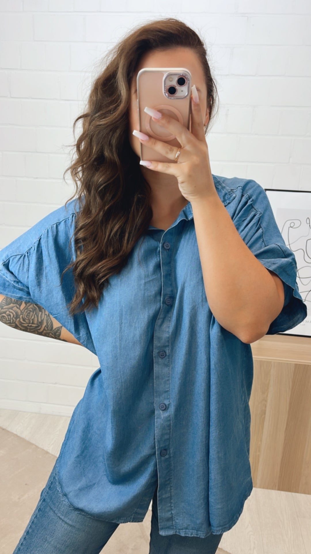 Bluse in Denim Optik mit T-shirt Armen / denim blau DUNKEL Art. 10687