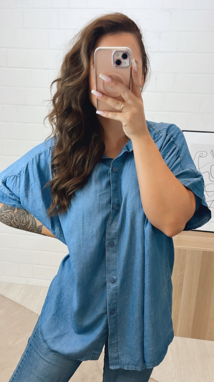 Bluse in Denim Optik mit T-shirt Armen / denim blau DUNKEL Art. 10687