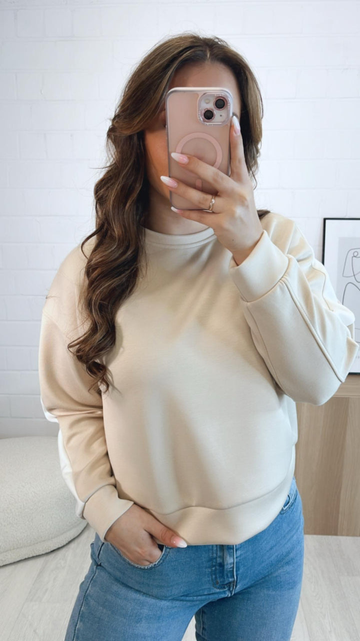 softer Pullover mit Streifen / beige - weiss Art. 9118