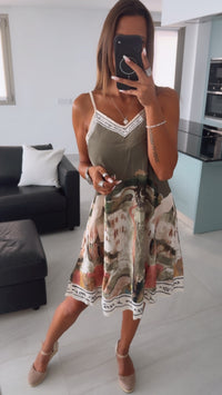 KURZ MEDITERRAN Style luftig leichtes Kleid, dünne Träger / khaki Art. 15986