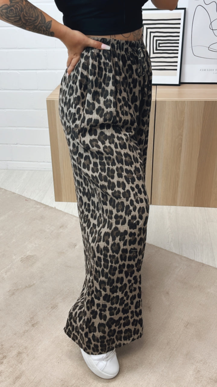LEO lockere, lange Musselin Hose / taupe - schwarz - braun Art. 10676