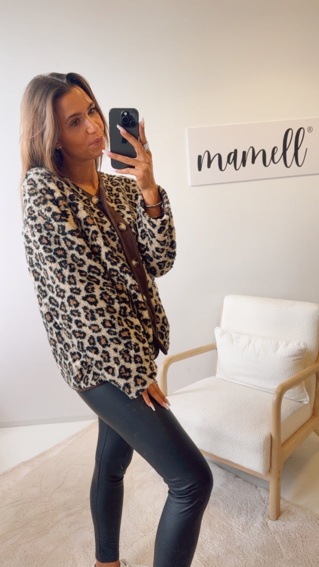 LEO Teddy Jacke mit Cord Applikationen / beige - camel - schwarz Art. 12702