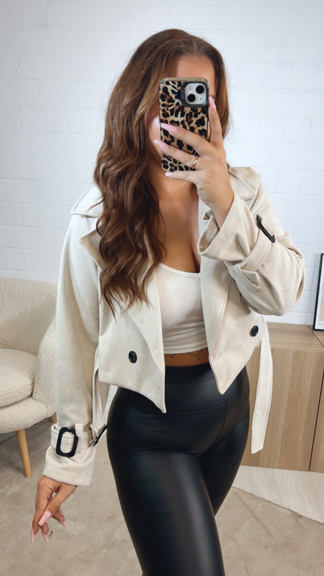 VELOURS kurze Trenchcoat Jacke / creme Art. 12600
