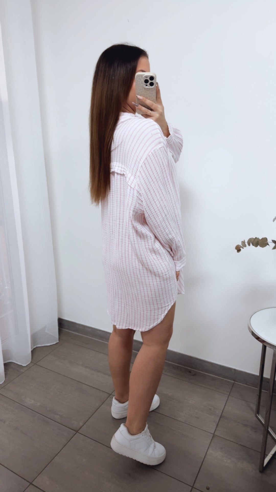 STREIFEN LANGE Musselin Bluse / pink verwaschen - weiss Art. 14300
