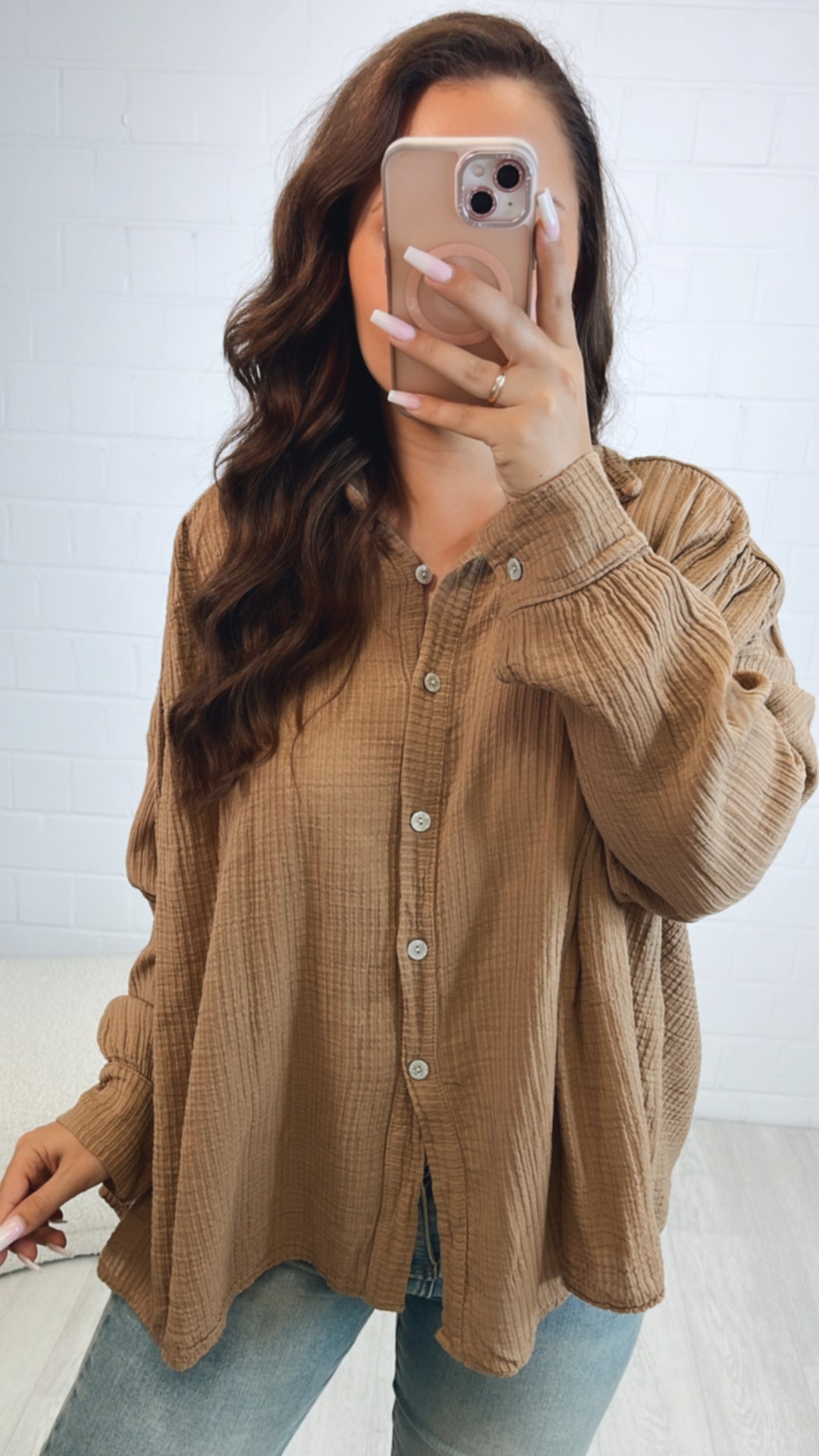 ausgefallene Baumwoll Bluse, Ripp Optik / camel Art. 10594