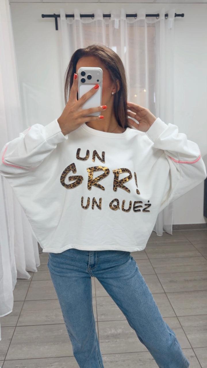 Sweater mit Animal Statement / weiss - neon pink - leo Art. 15542