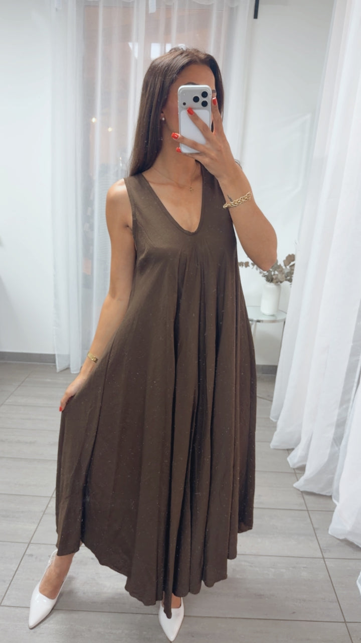 ultra weites Maxi Kleid in A-Linie / braun Art. 15973