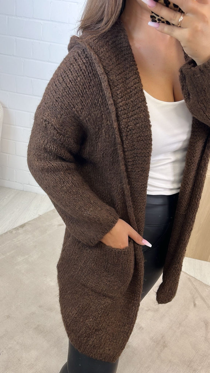 weicher Cardigan mit Kapuze, Taschen / braun Art. 122332