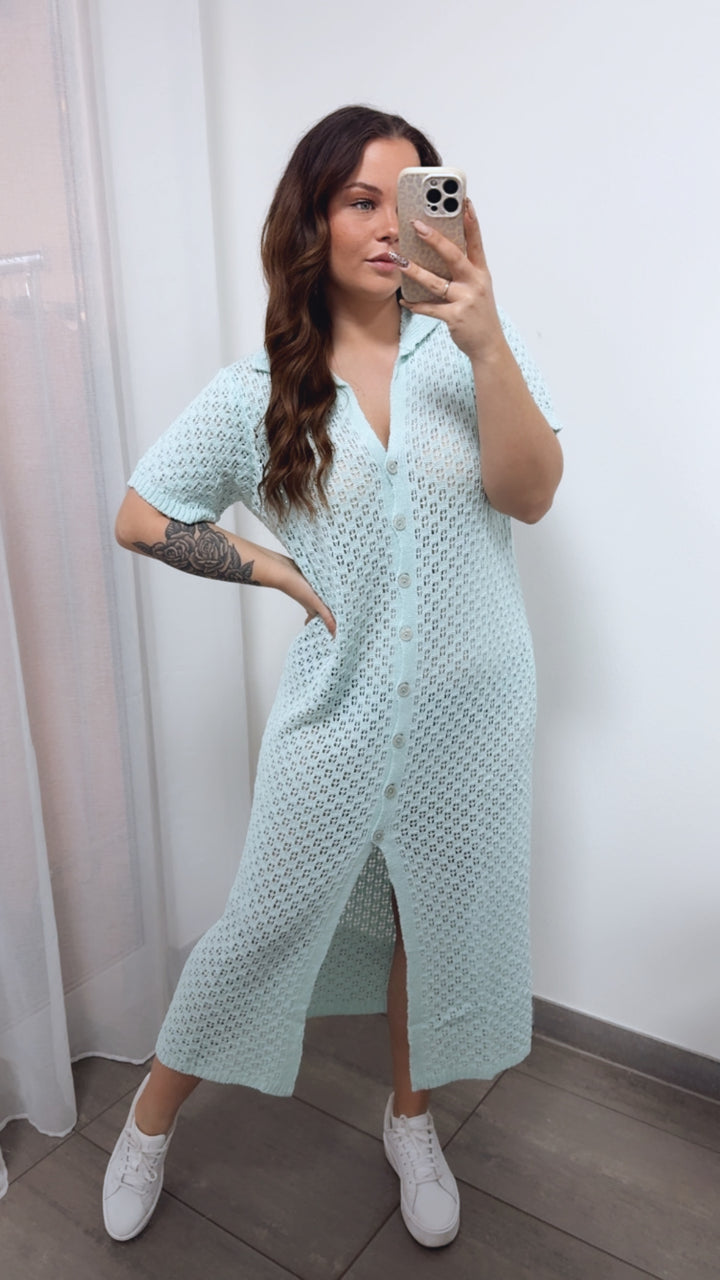 HOLIDAY (Maxi-) Kleid mit durchgehender Knopfleiste / light aqua Art. 14378