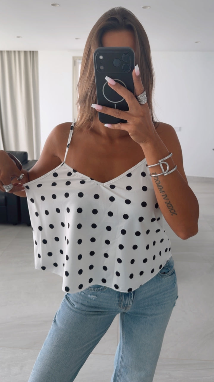 PUNKTE Satin Look Top / weiss - schwarz Art. 15945