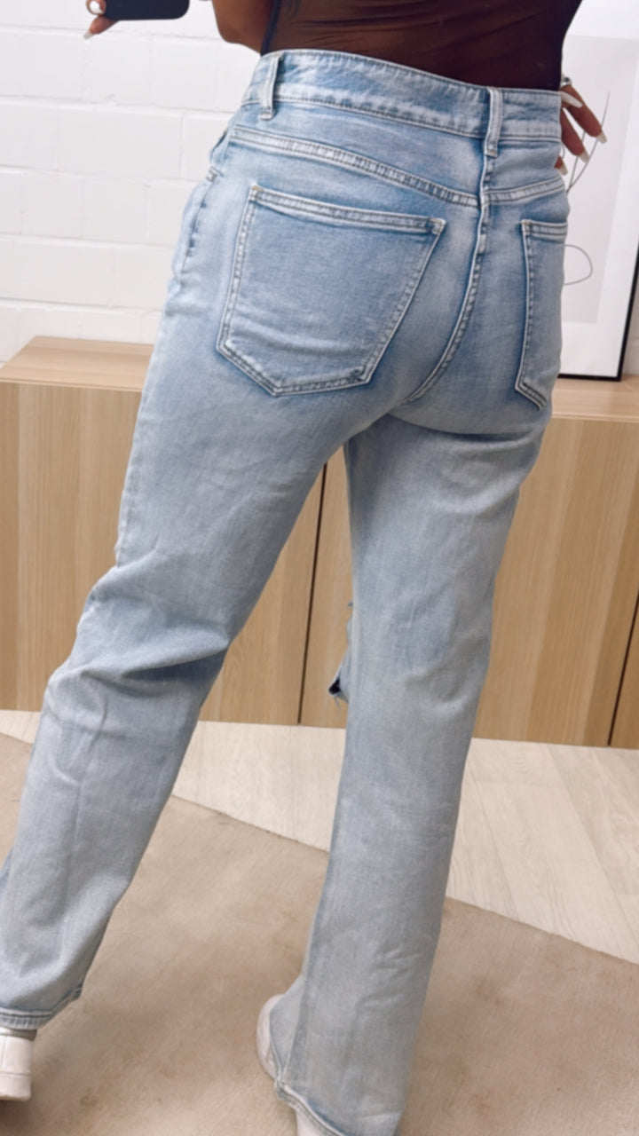 Jeans Hose " NS027 ", weites Bein, ultra Cut Out / helle Waschung Art. 10801