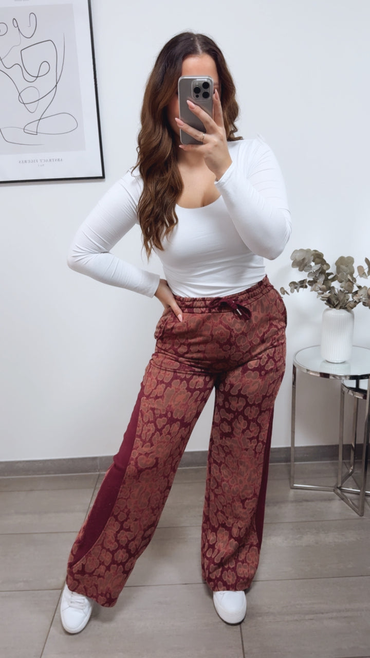 LEO elastische Stoff Hose / bordeaux rot - hell braun - camel Art. 13161