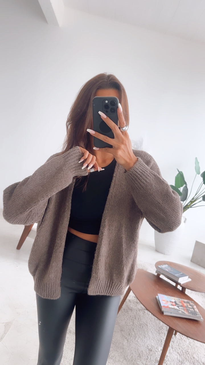 Offener, mittellang geschnittener Strick Cardigan / braun - meliert Art. 7635