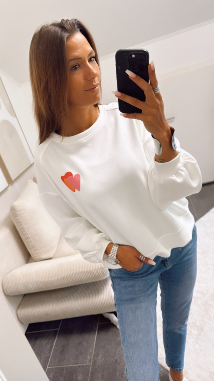 kürzerer Pullover " HEART only positive vibes" / weiss Art. 10859