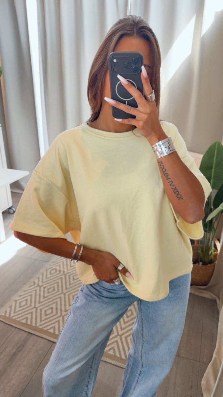 oversize kurzarm Sweater " Beach " / soft gelb Art. 15270