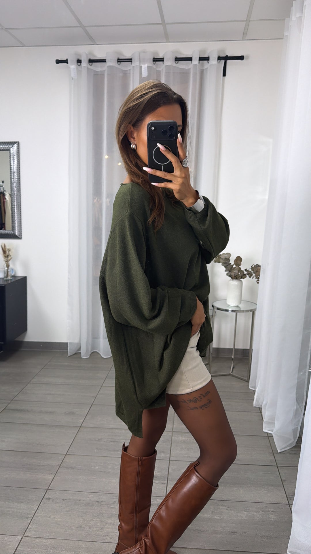Basic Rundhals Oversize Pullover / khaki Art.16390