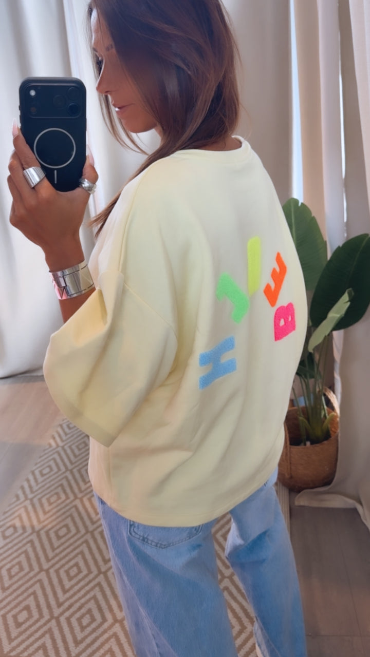 oversize kurzarm Sweater " Beach " / soft gelb Art. 15270