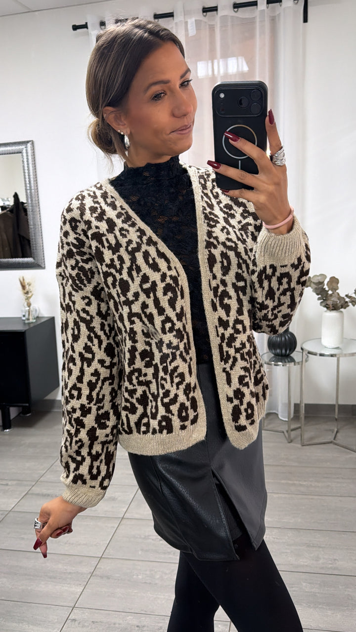 kurzer Leo Cardigan / beige - dunkel braun Art. 16076