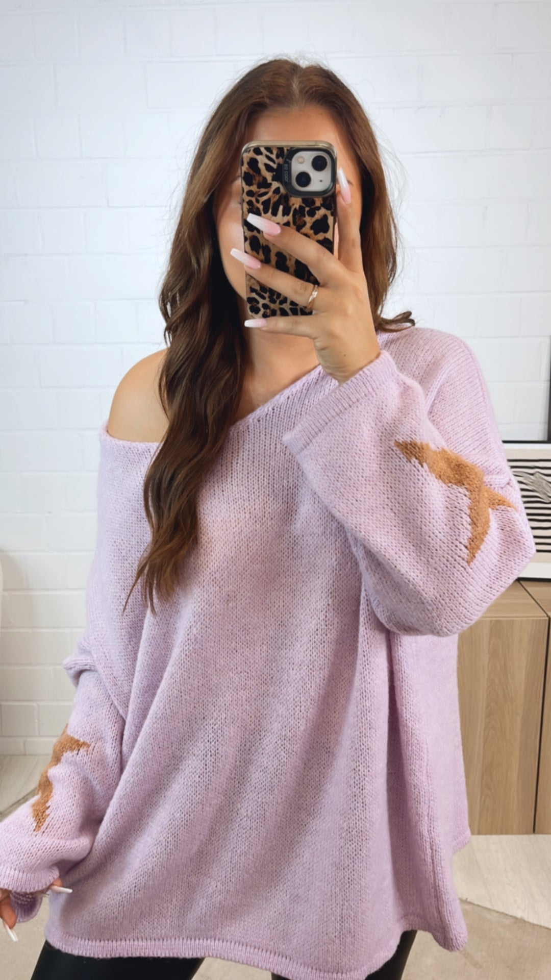 ultra oversize Strick Pullover " Take It Easy " / flieder - camel Art. 12331