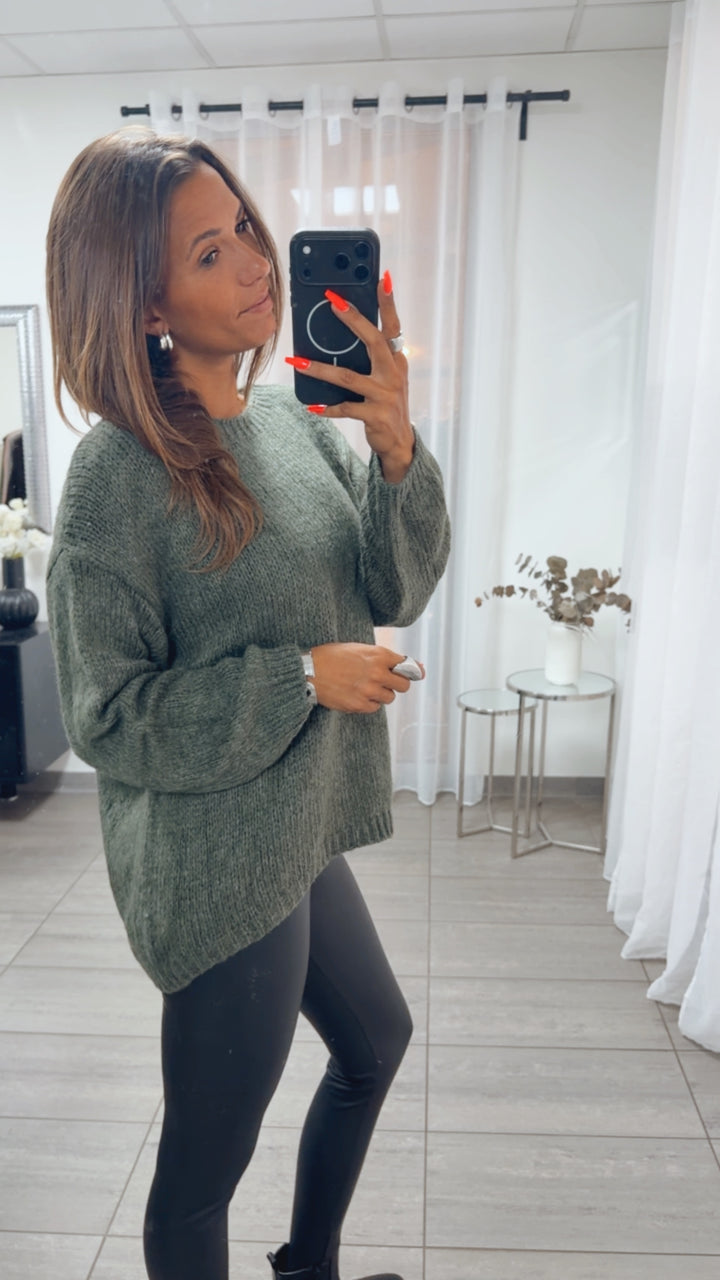 Strick Pullover mit Rundhalsausschnitt / khaki Art. 16156