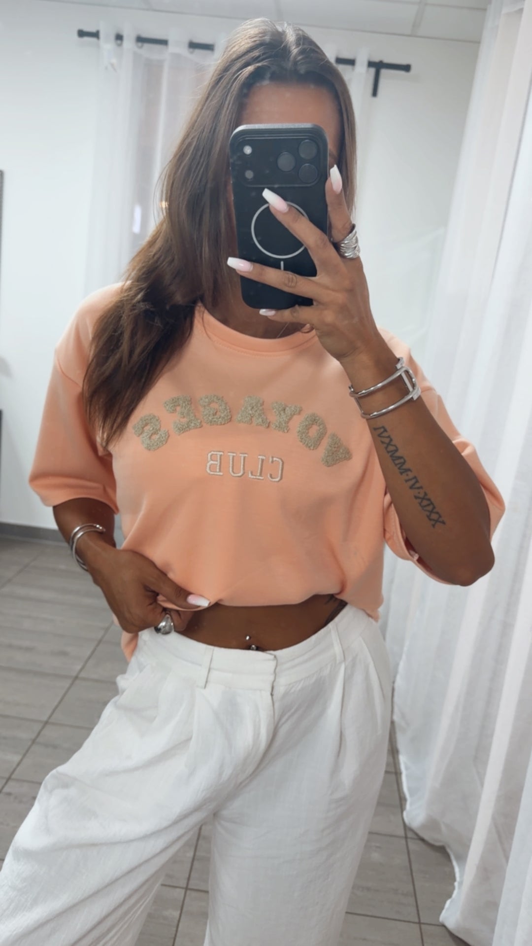 Butterstoff Shirt mit Bouclé Statement / soft apricot Art. 15555