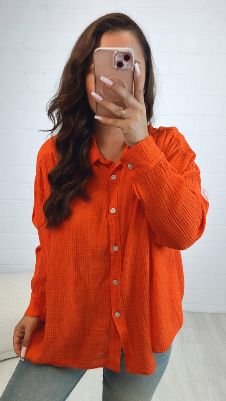 ausgefallene Baumwoll Bluse, Ripp Optik / intensives orange Art. 10590