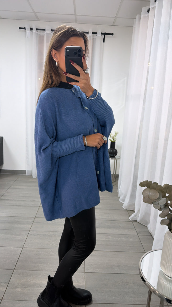 Cardigan / Pullover  - ultra weicher mit Fledermausärmeln / blau Art. 16689
