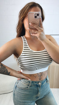 Tank Top / Bustier im gestreiften Muster / creme - olive Art. 9627