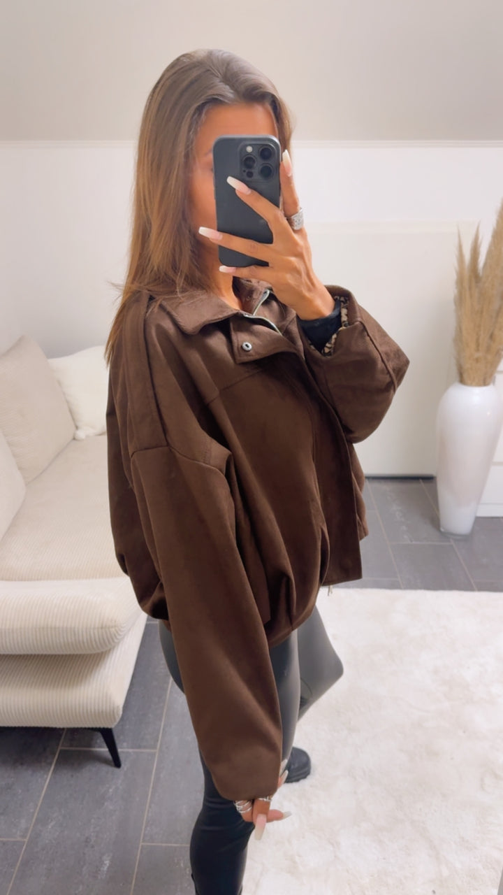 TREND Loose Fit Jacke in Velours Optik, Leo Akzente / schoko braun Art. 12592