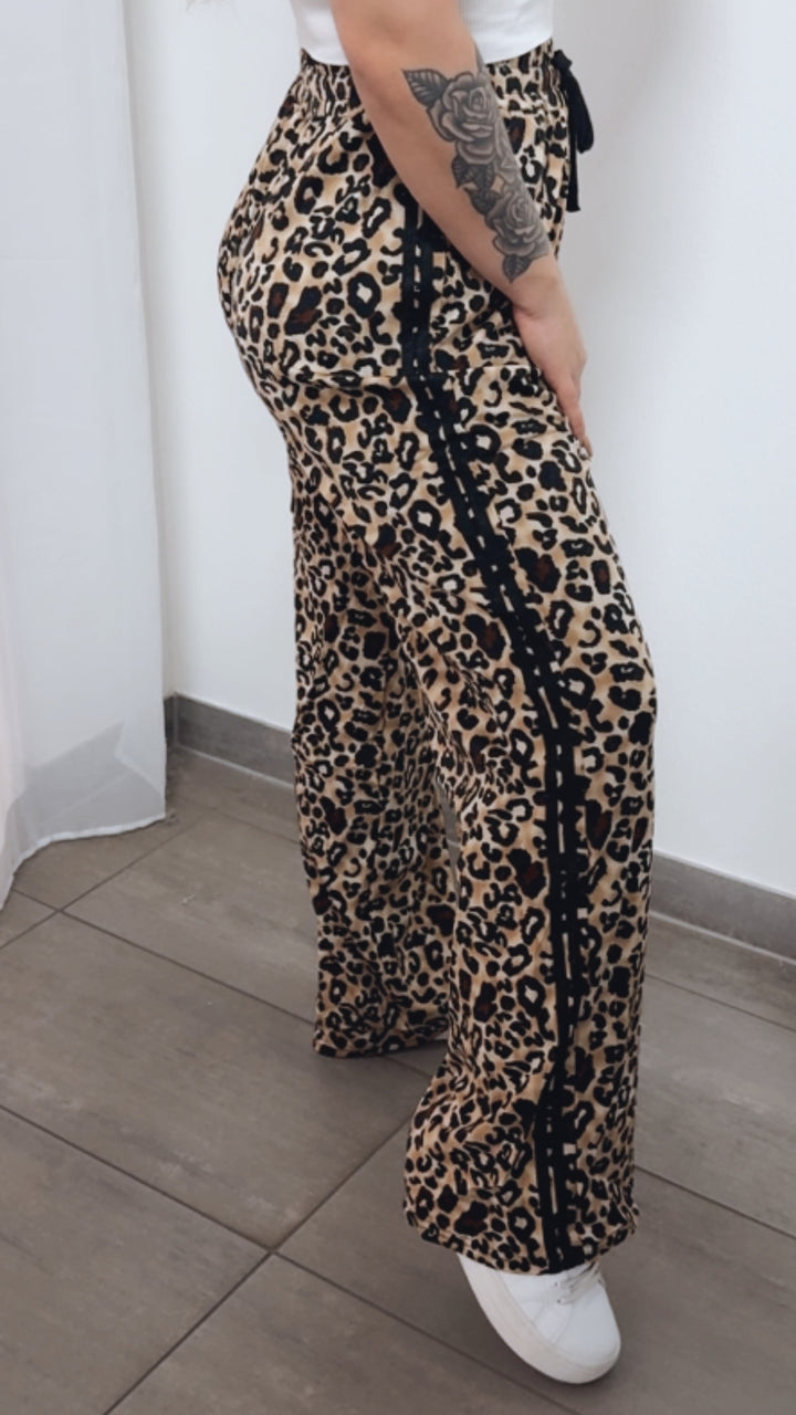 LEO softe Hose mit Streifen / caramel - braun - schwarz Art. 14440