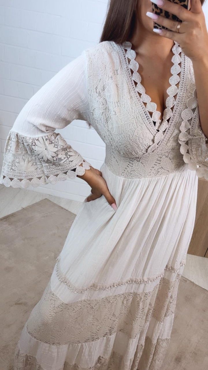 Maxi Boho - Style Kleid / beige Art. 4760