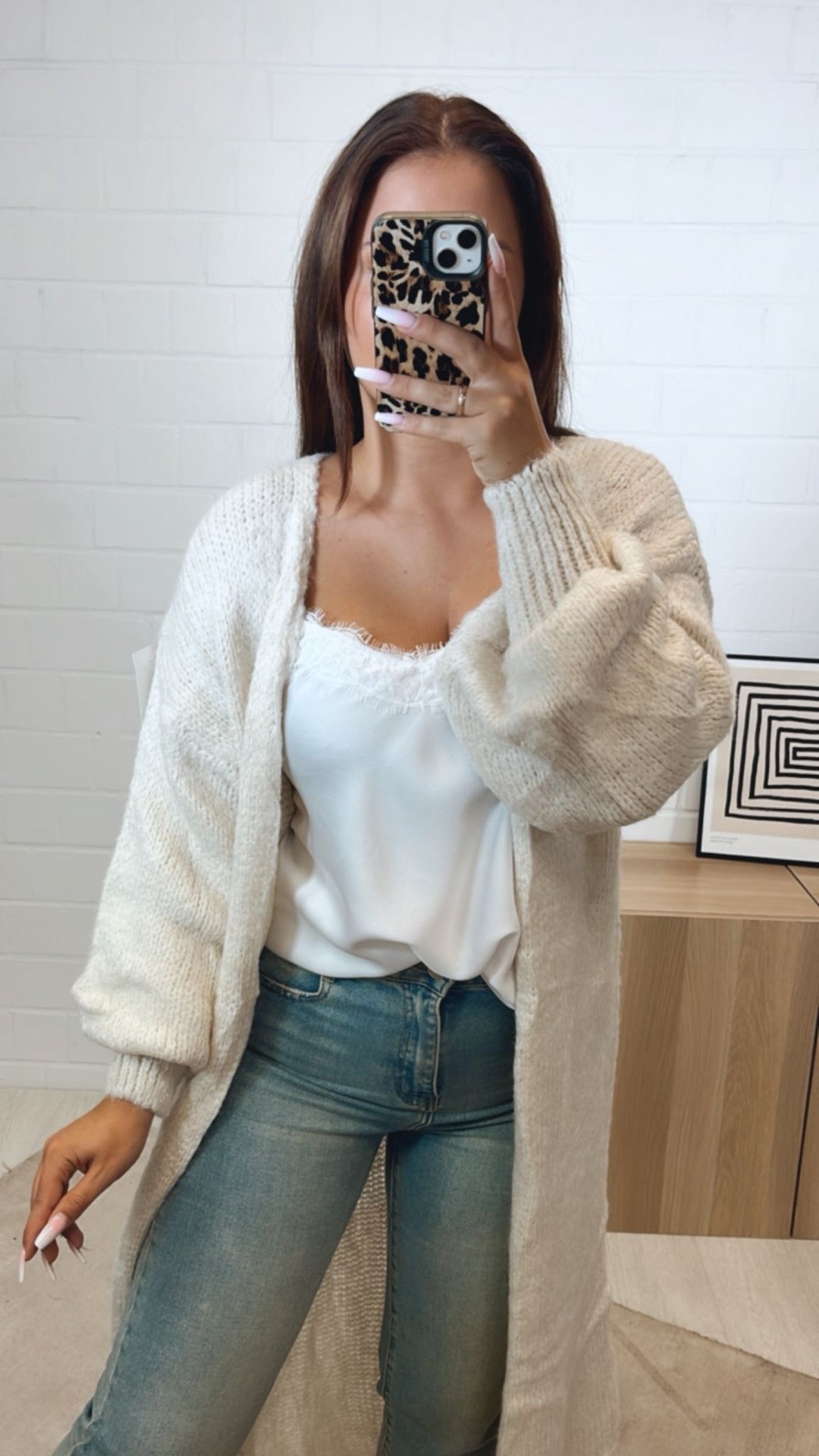 Langer Kuschel Cardigan / woll weiß Art. 12282
