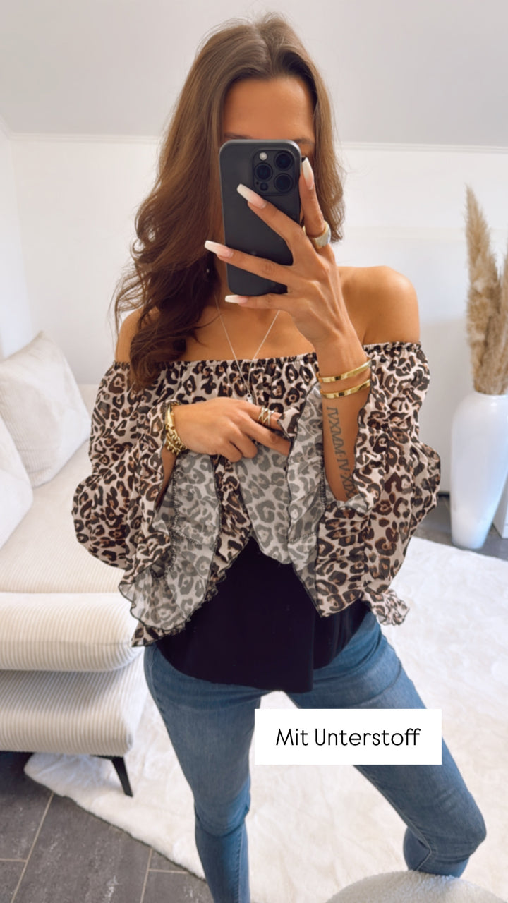 Chiffon Bluse mit Volant Applikationen / leo Art. 9151
