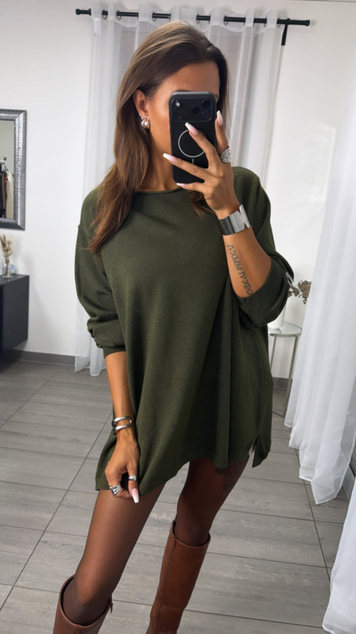Basic Rundhals Oversize Pullover / khaki Art.16390