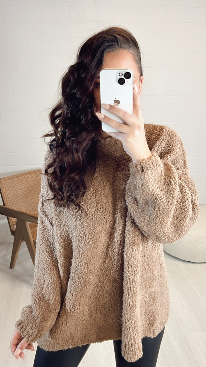 TEDDY Oversize Pullover mit hohem Ausschnitt / camel Art. 8125