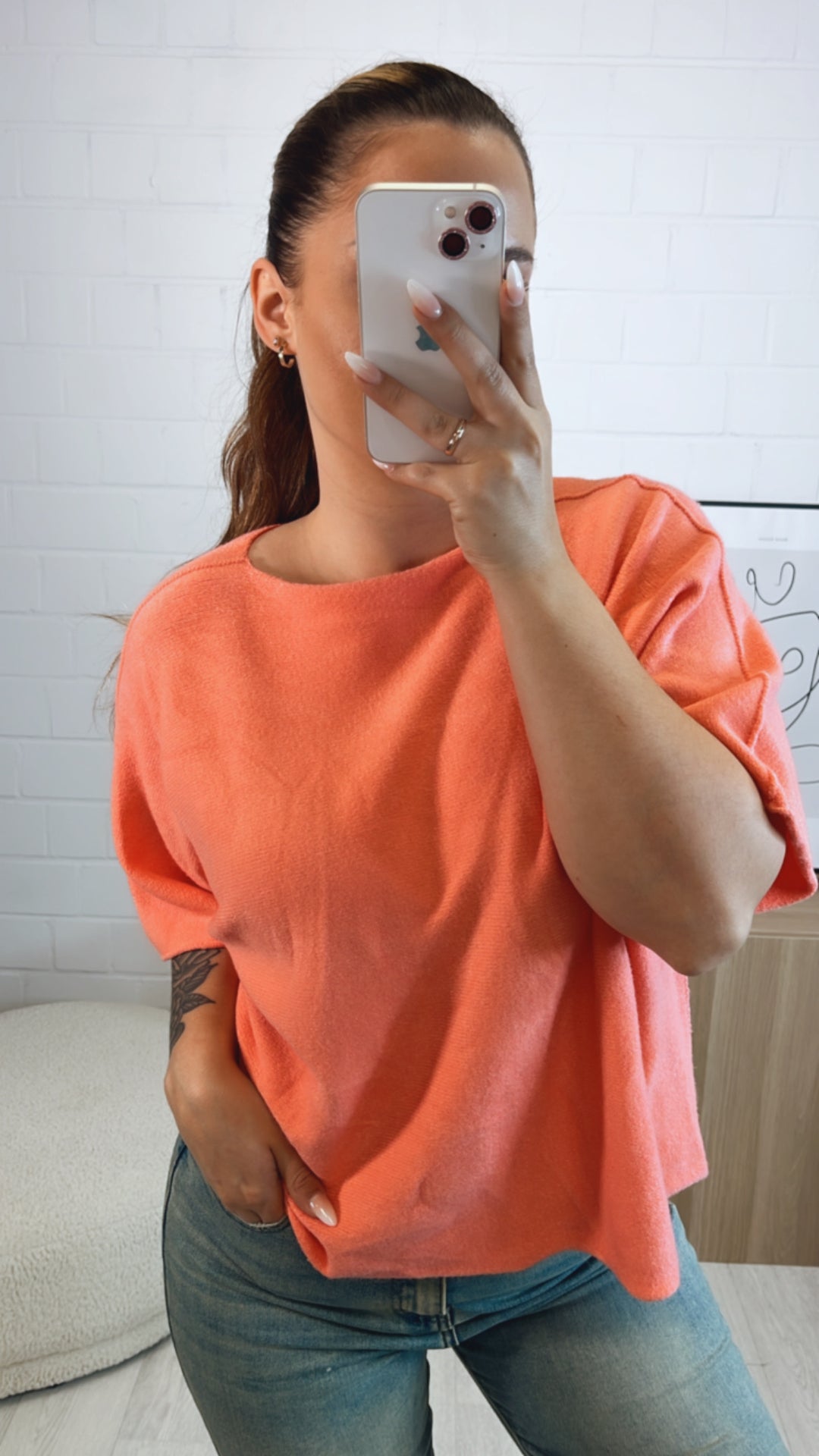 Leichtes Strick oversize T-shirt / soft orange Art. 9731