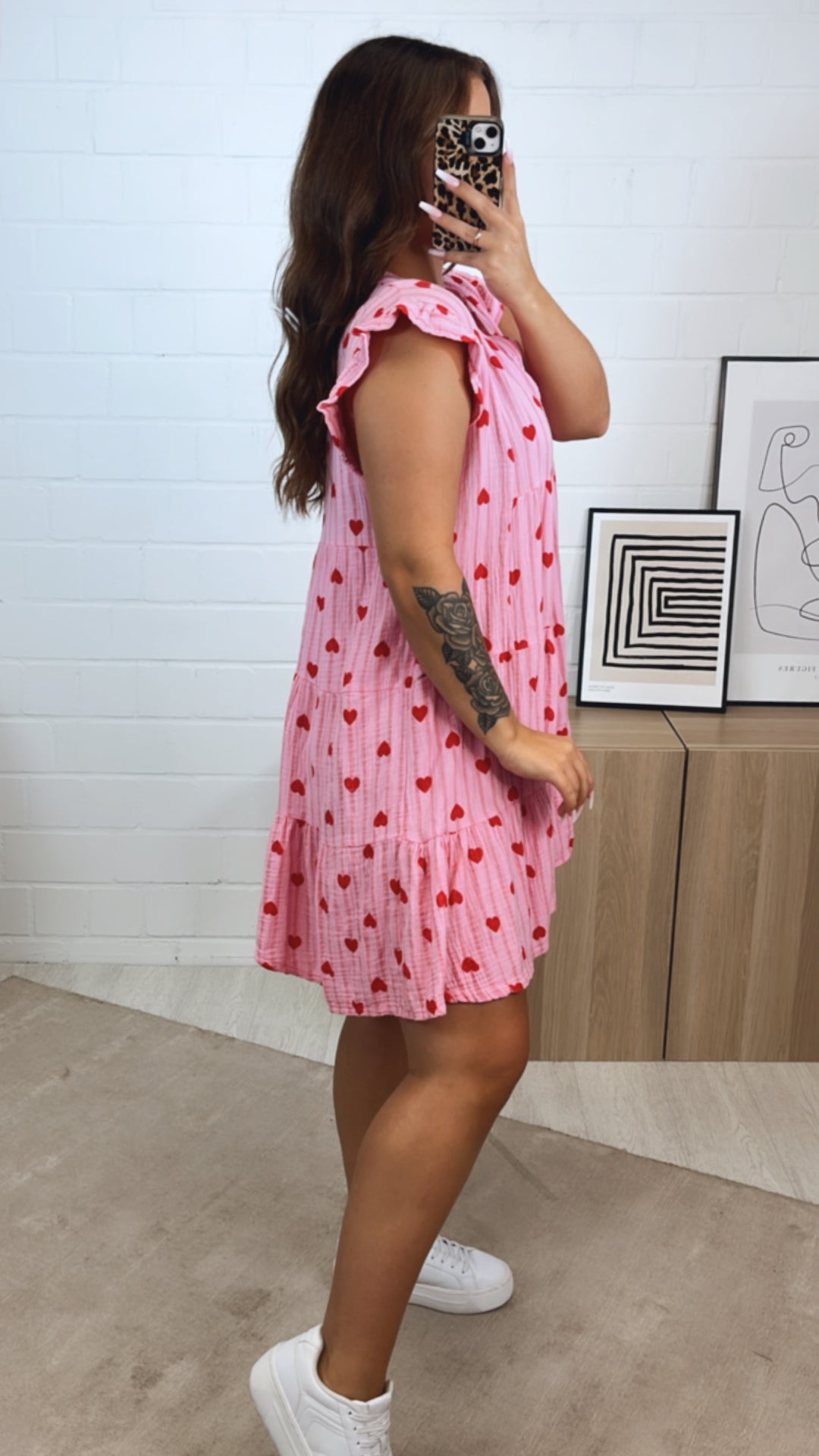 STREIFEN - HERZEN Musselin Hängerchen Kleid / rosa - altrosa - rot Art. 10099